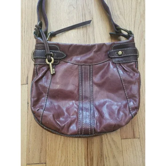 Fossil Cognac Brown Crossbody Purse Leather Vintage 90s  Medium  Boho Festival - Picture 7 of 9